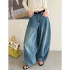 Wide leg jeans women high waist loose denim pants vintage wash trousers