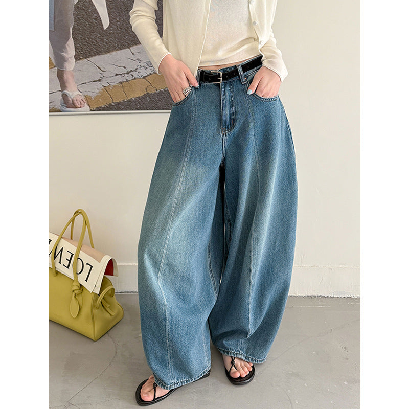 Wide leg jeans women high waist loose denim pants vintage wash trousers