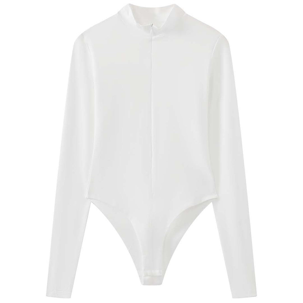 Slim fit stand collar zip long sleeve bodysuit