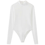 Slim fit stand collar zip long sleeve bodysuit