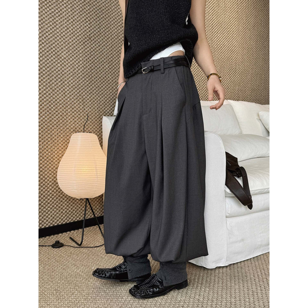 High waist pleated loose fit tapered cuff pants