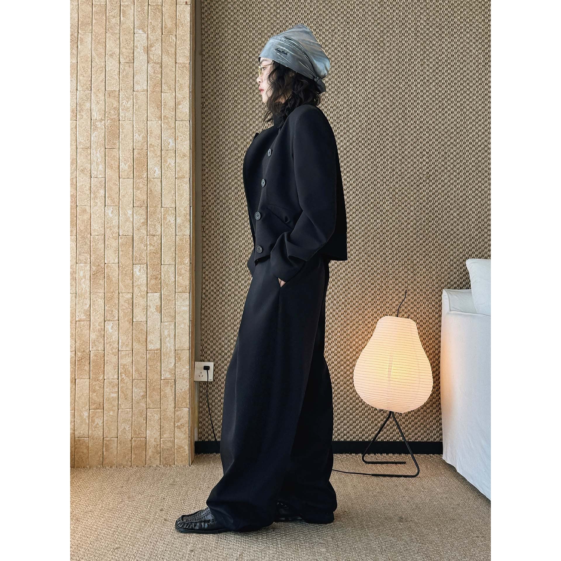 High waist loose fit structured wide leg pants