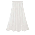 Boho lace embroidered maxi skirt with flowy silhouette and soft lining