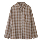Vintage plaid cotton shirt loose long sleeve casual button down blouse