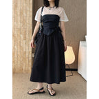 long skirt high waist elastic waist cotton a line midi skirt loose casual solid color skirt