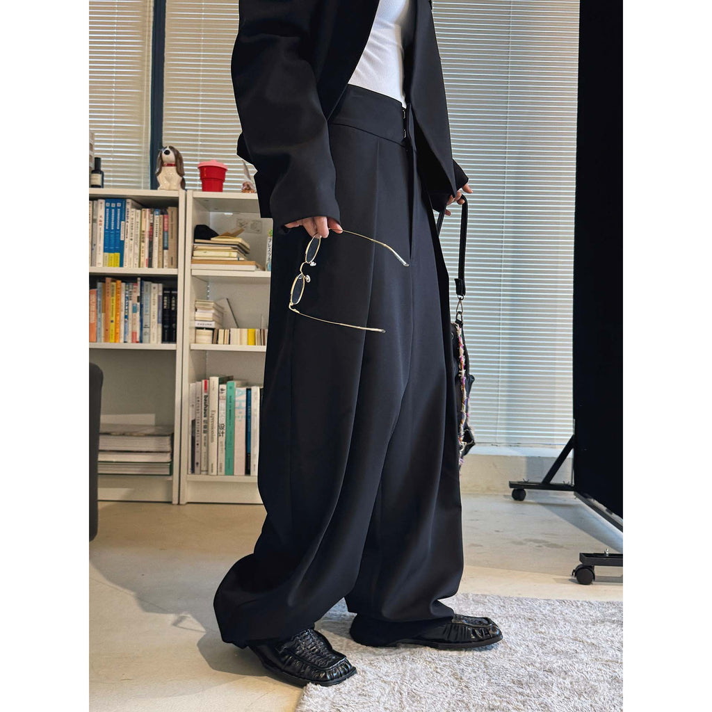 High waist loose fit structured wide leg pants