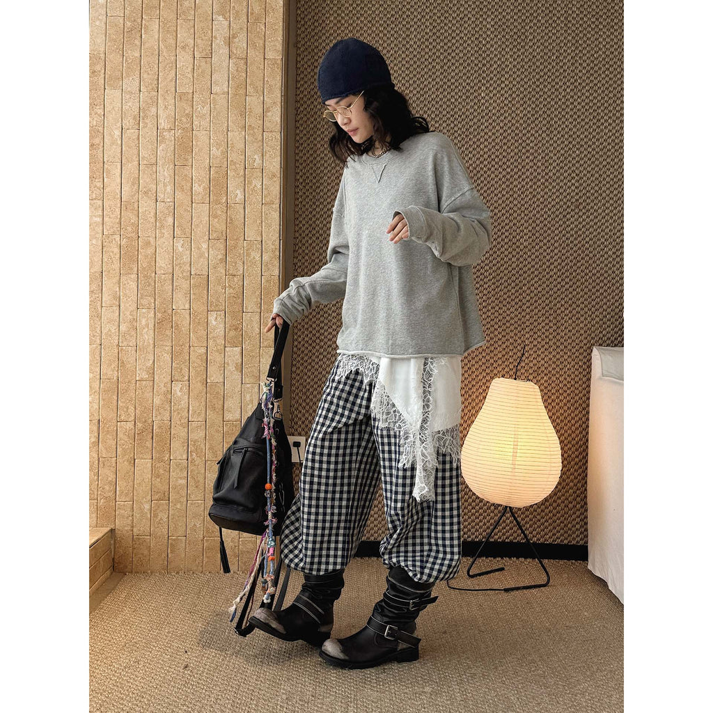 Loose fit round neck long sleeve sweatshirt top