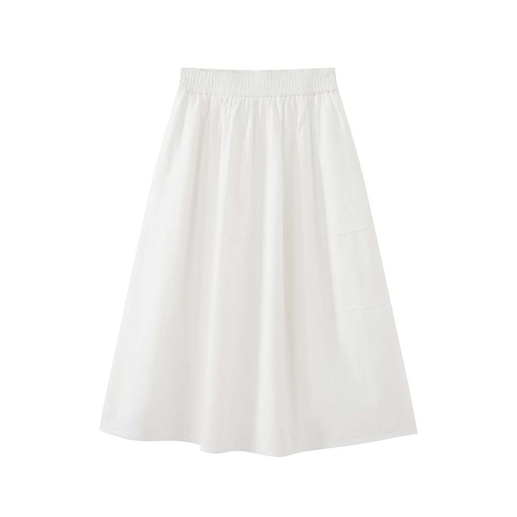 long skirt high waist elastic waist cotton a line midi skirt loose casual solid color skirt