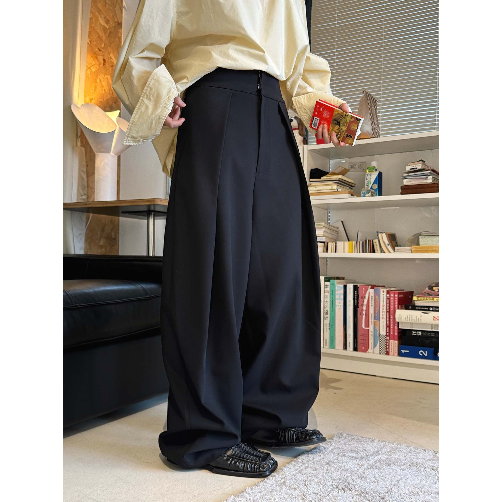 High waist loose fit structured wide leg pants