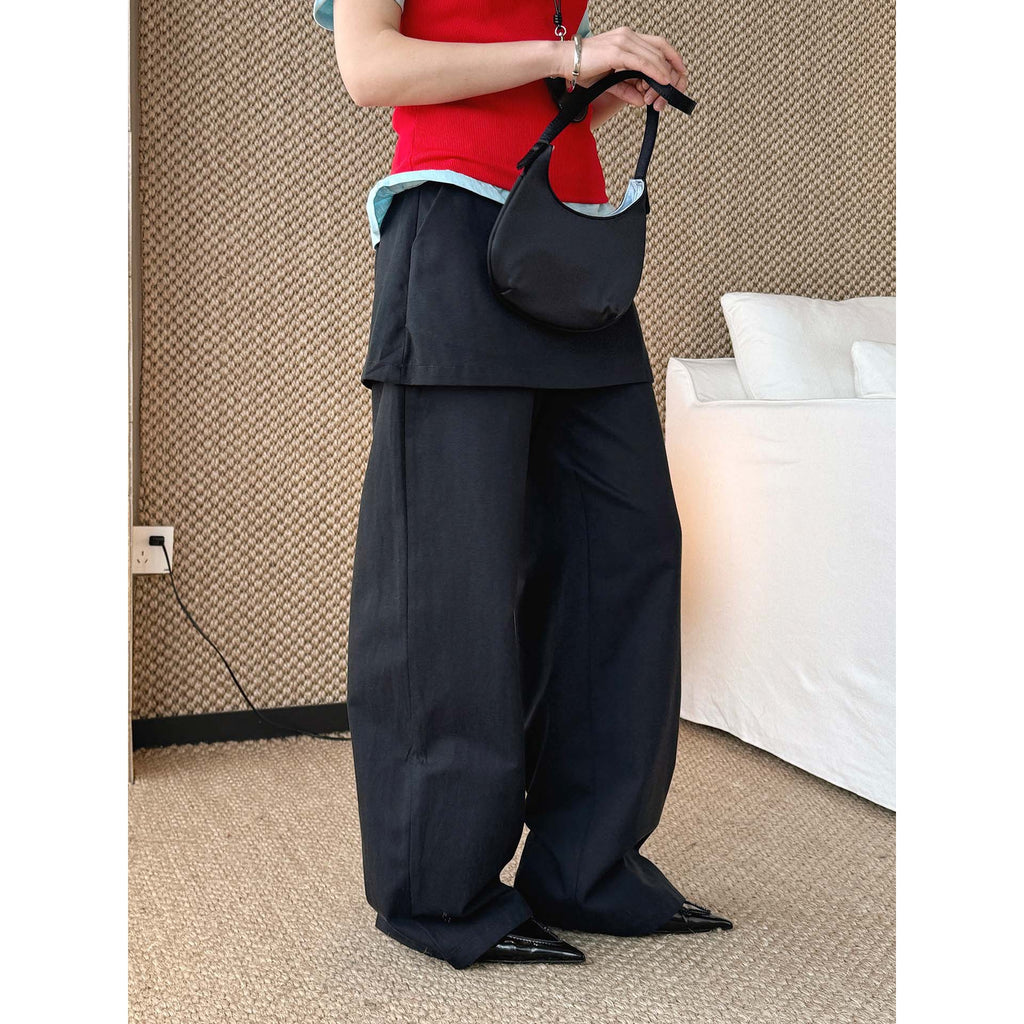 High-waisted Tencel cotton wide-leg pants in relaxed draped silhouette