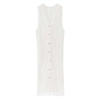 sleeveless long vest lace knit cardigan v neck button down hollow out lightweight layering top