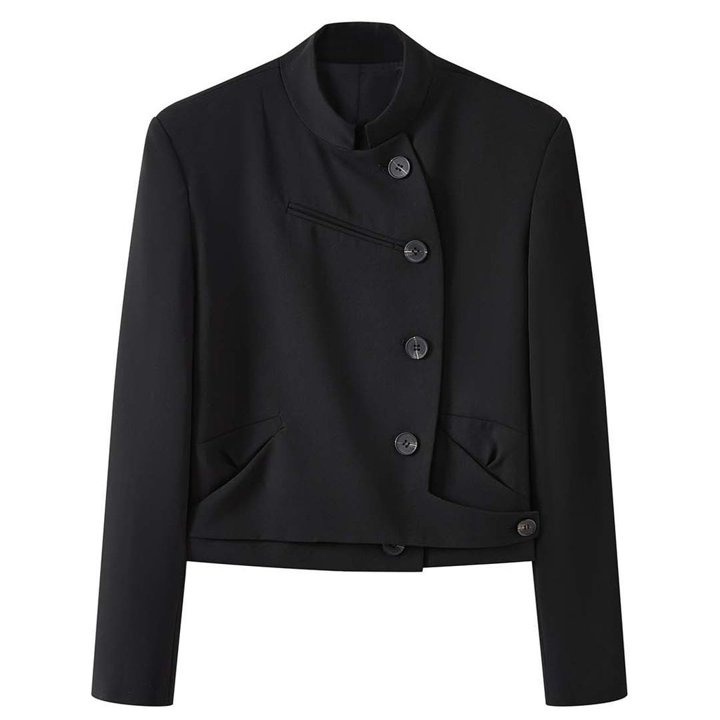 Stand collar cropped structured blazer jacket