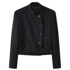 Stand collar cropped structured blazer jacket