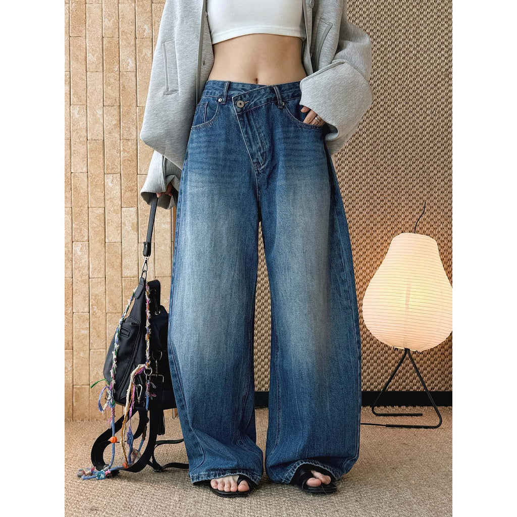 High waist washed wide leg jeans with vintage faded finish