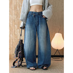 High waist washed wide leg jeans with vintage faded finish