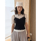 Lace cami top women slim fit corset style spaghetti strap sexy tank top