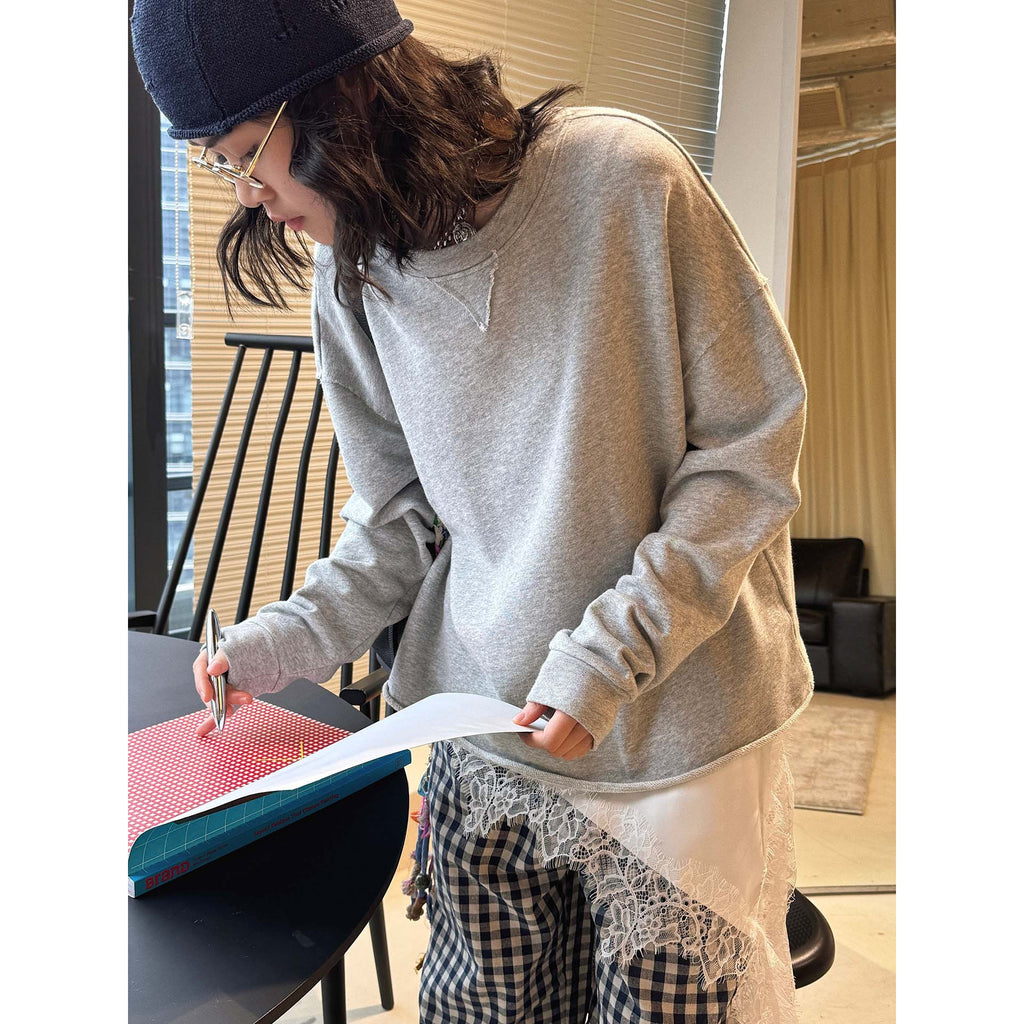 Loose fit round neck long sleeve sweatshirt top