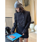 Stand collar cropped structured blazer jacket