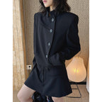 Stand collar cropped structured blazer jacket