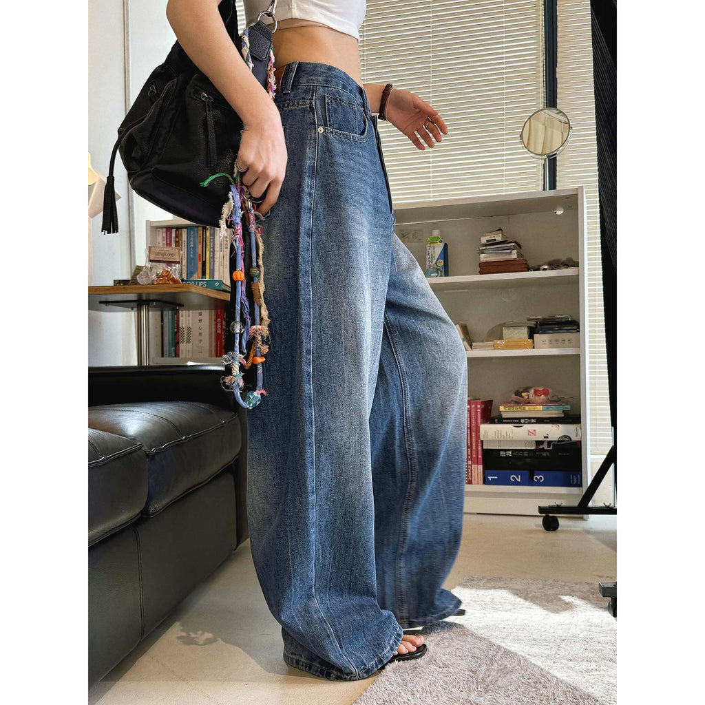 High waist washed wide leg jeans with vintage faded finish