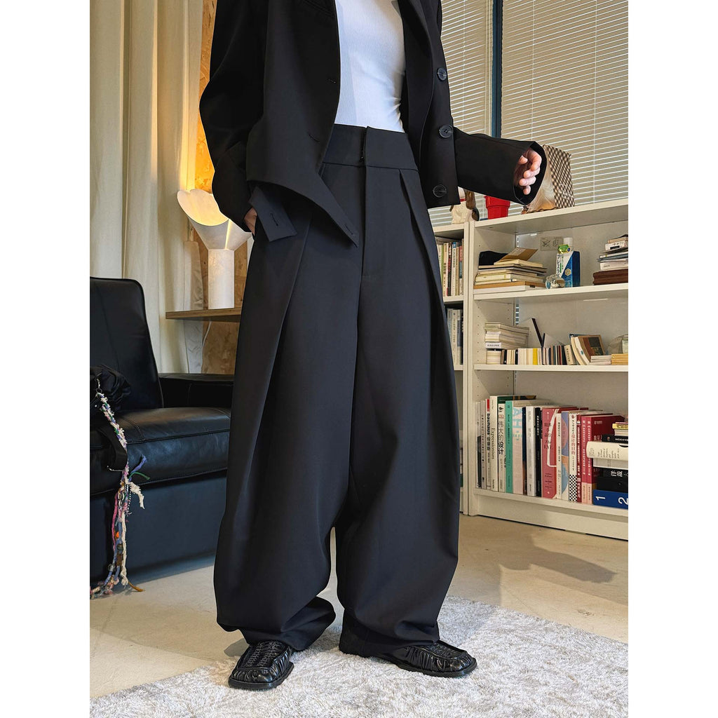 High waist loose fit structured wide leg pants