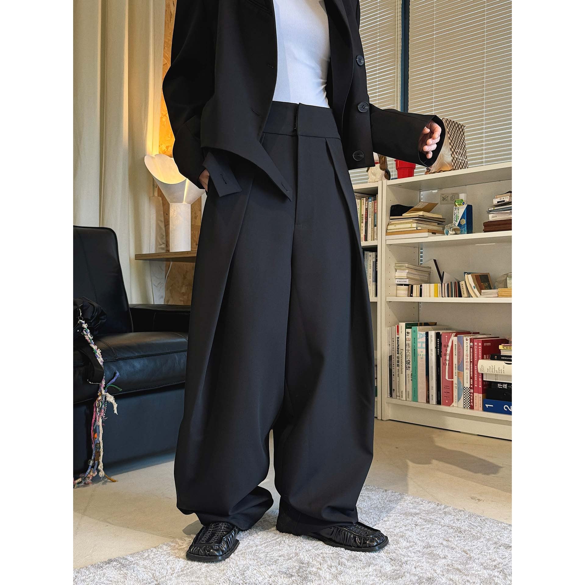 High waist loose fit structured wide leg pants