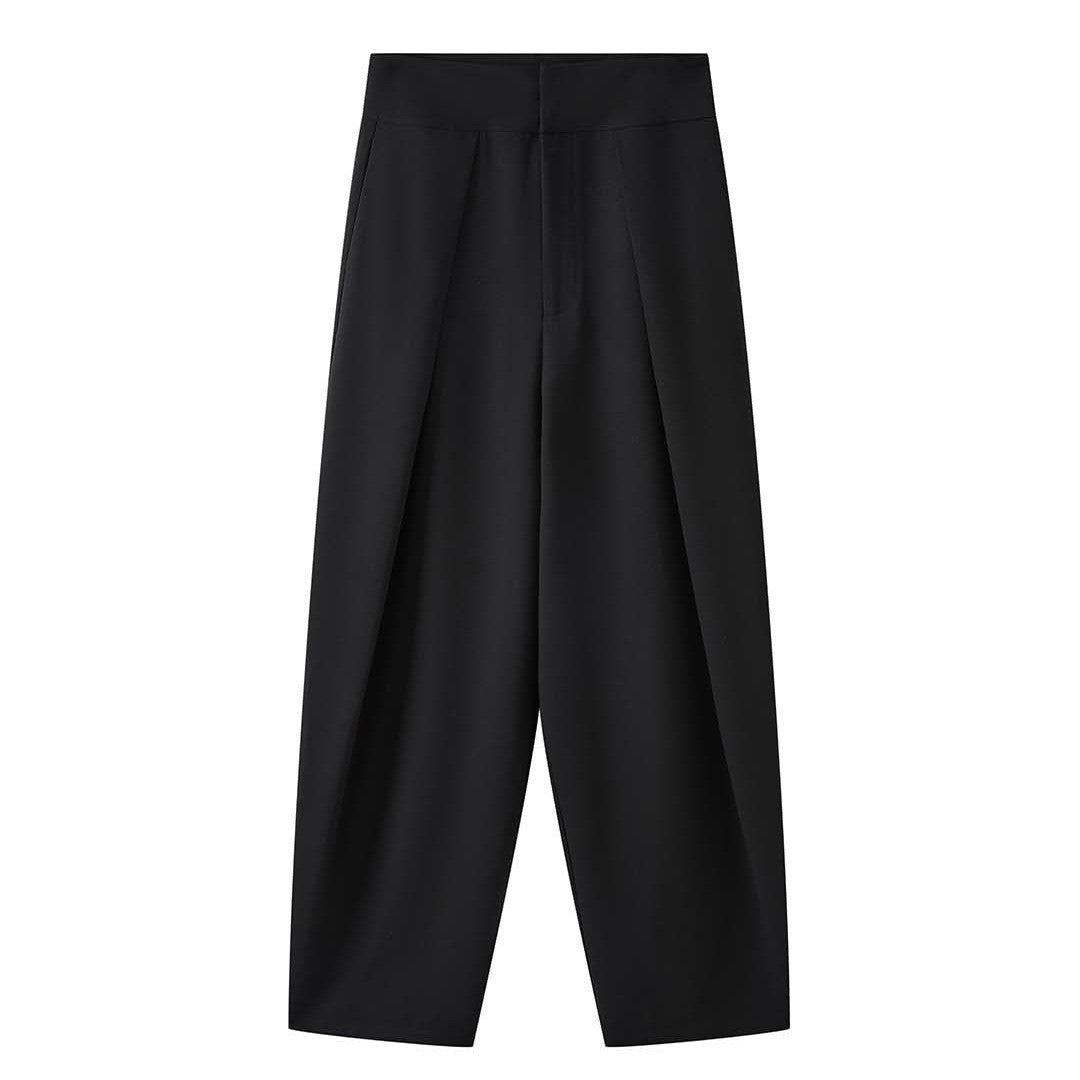 High waist loose fit structured wide leg pants