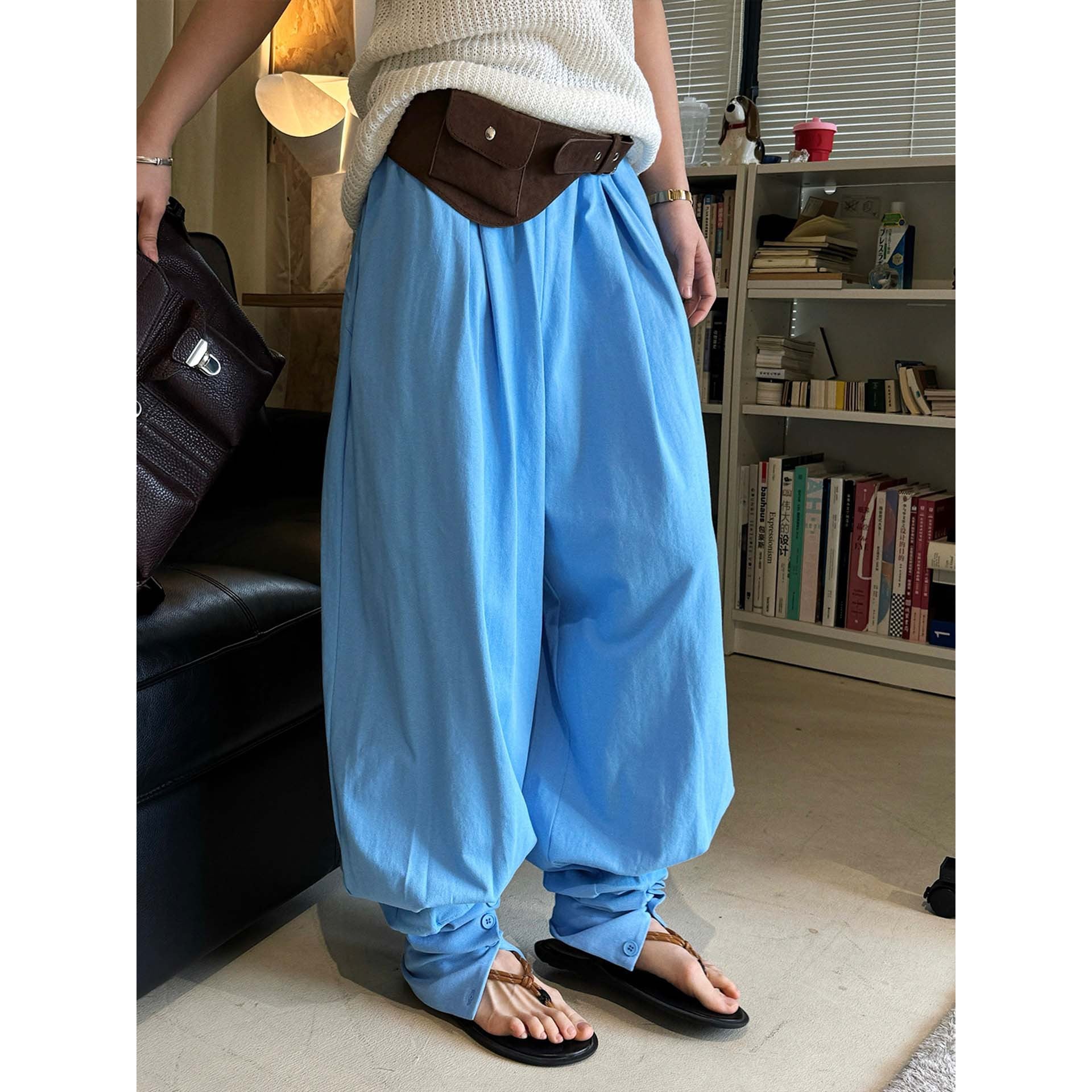 Loose fit high waist draped cuffed pants