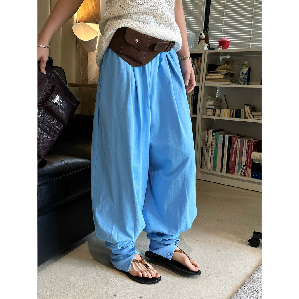 Loose fit high waist draped cuffed pants