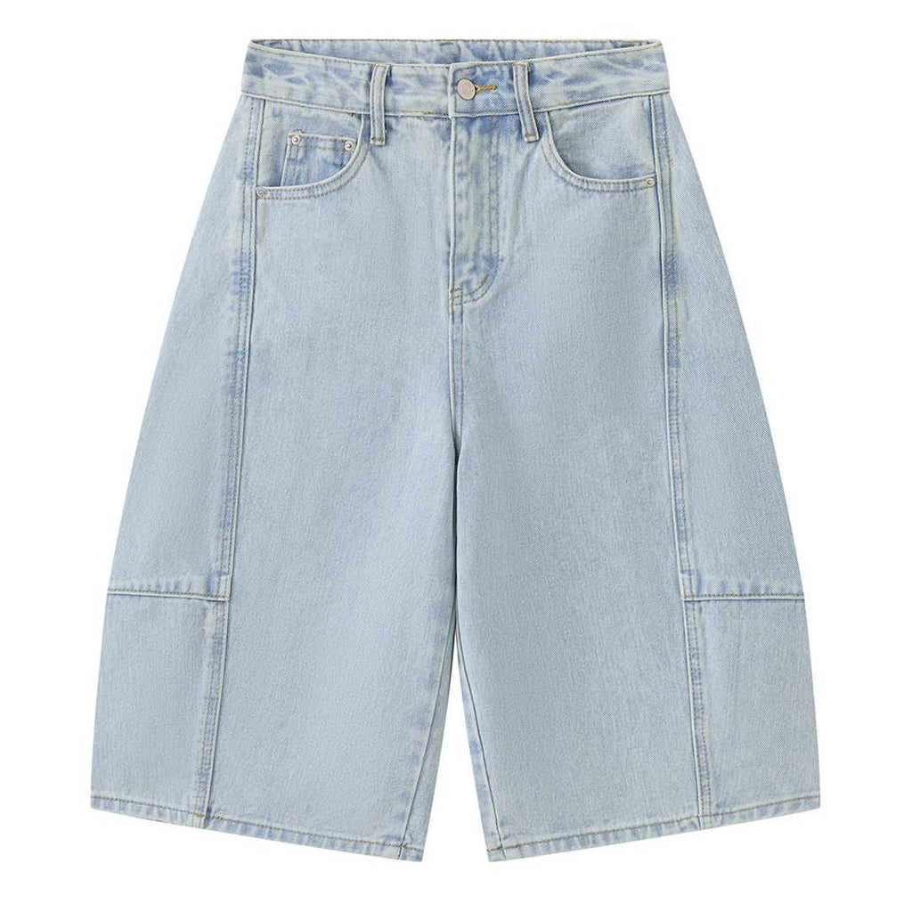 High Waist Cotton Denim Bermuda Shorts Loose Fit Wide Leg Casual Vintage Jeans