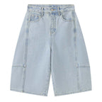 High Waist Cotton Denim Bermuda Shorts Loose Fit Wide Leg Casual Vintage Jeans