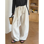 High waist wide leg pants women loose casual trousers with belt cotton