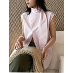 Sleeveless tie neck top women cotton linen loose summer blouse