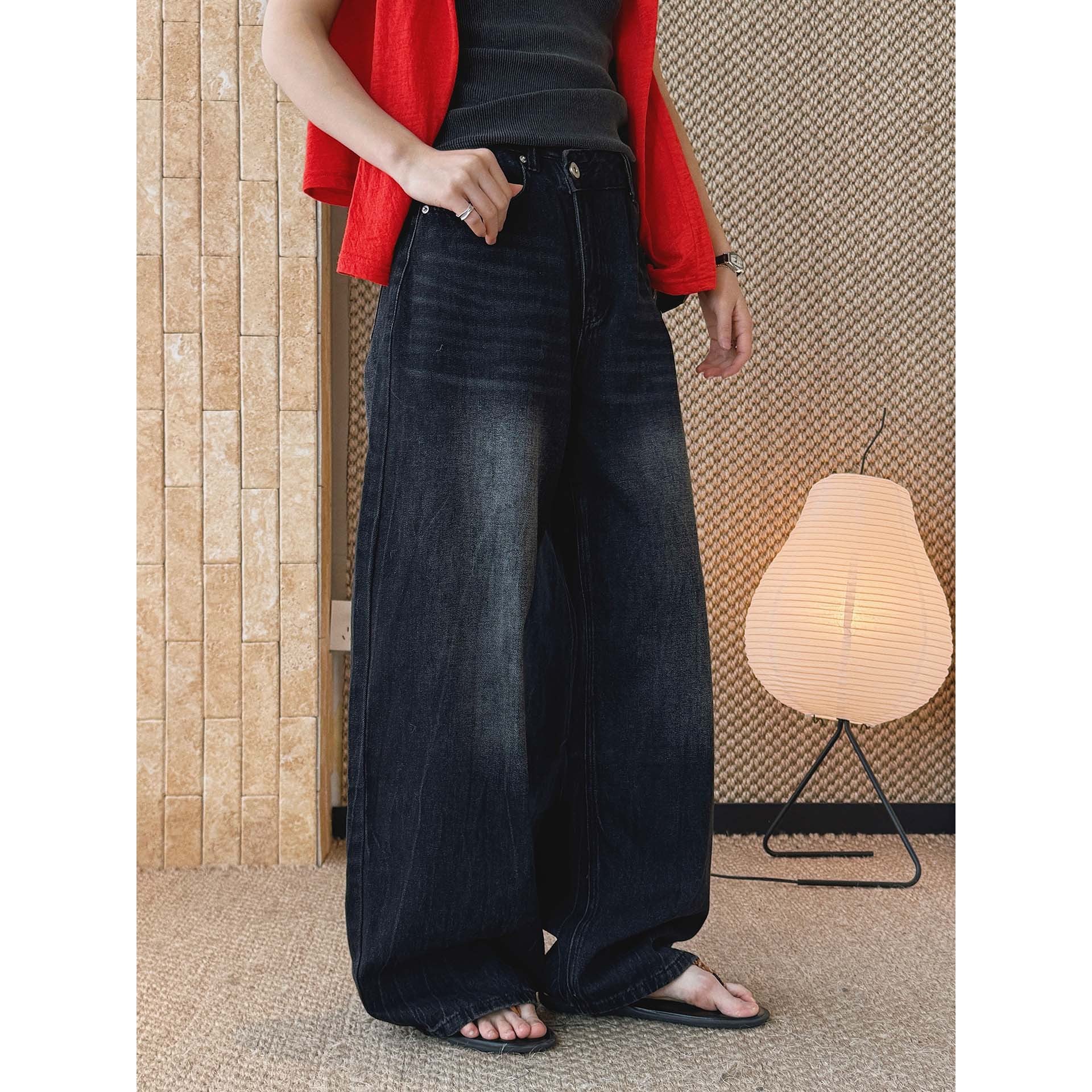 High waist washed wide leg jeans with vintage faded finish