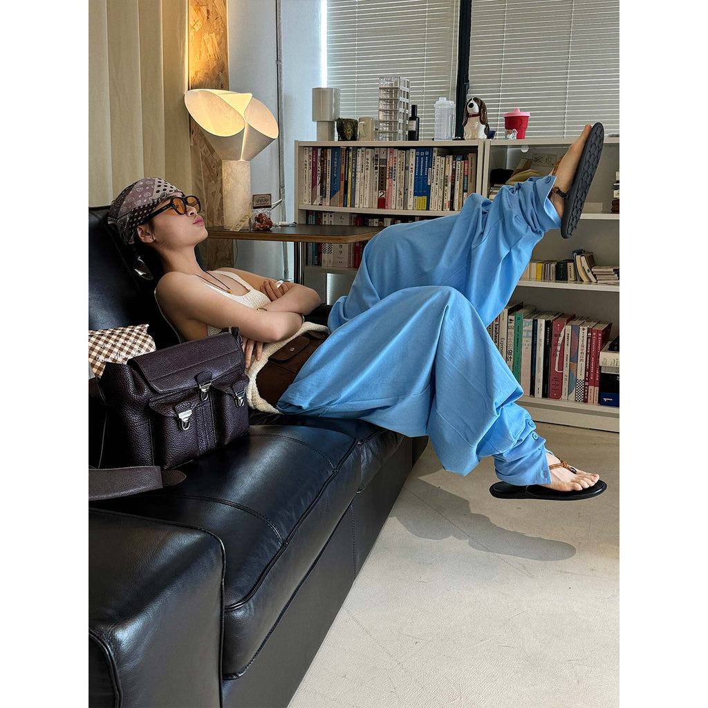 Loose fit high waist draped cuffed pants