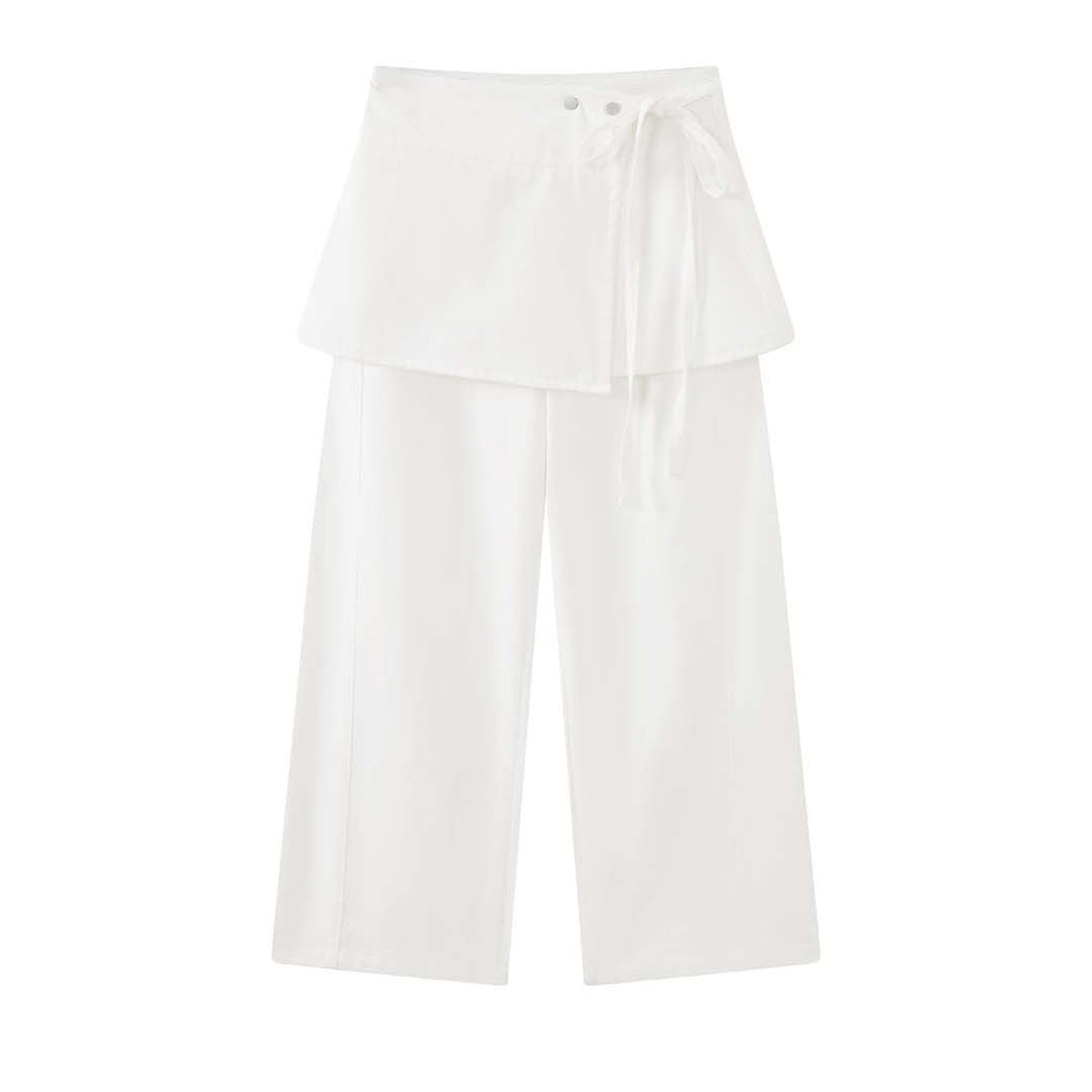 layered wrap pants high waist wide leg cotton loose trousers skirt overlay pants