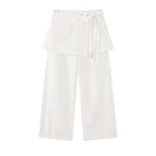 layered wrap pants high waist wide leg cotton loose trousers skirt overlay pants