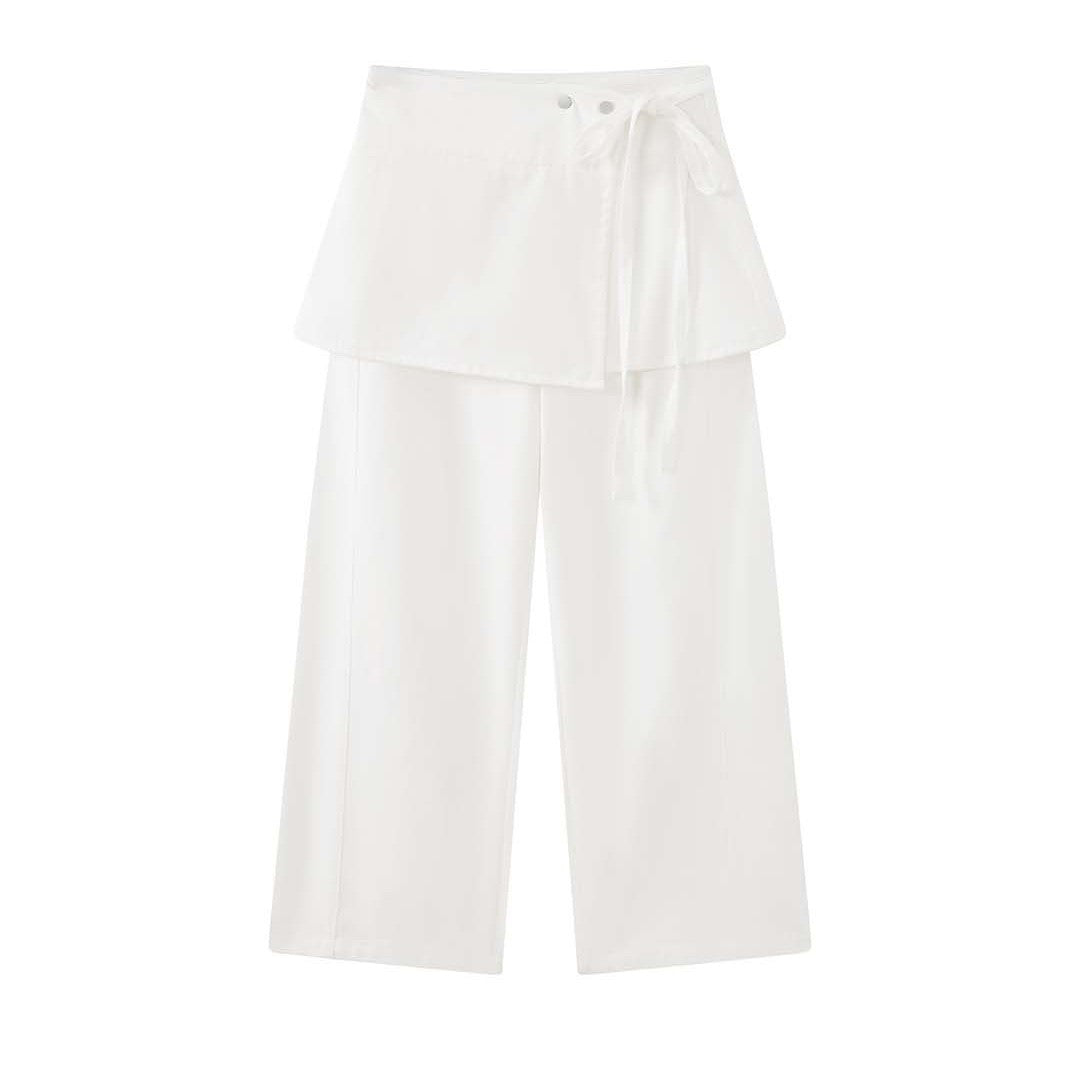 layered wrap pants high waist wide leg cotton loose trousers skirt overlay pants