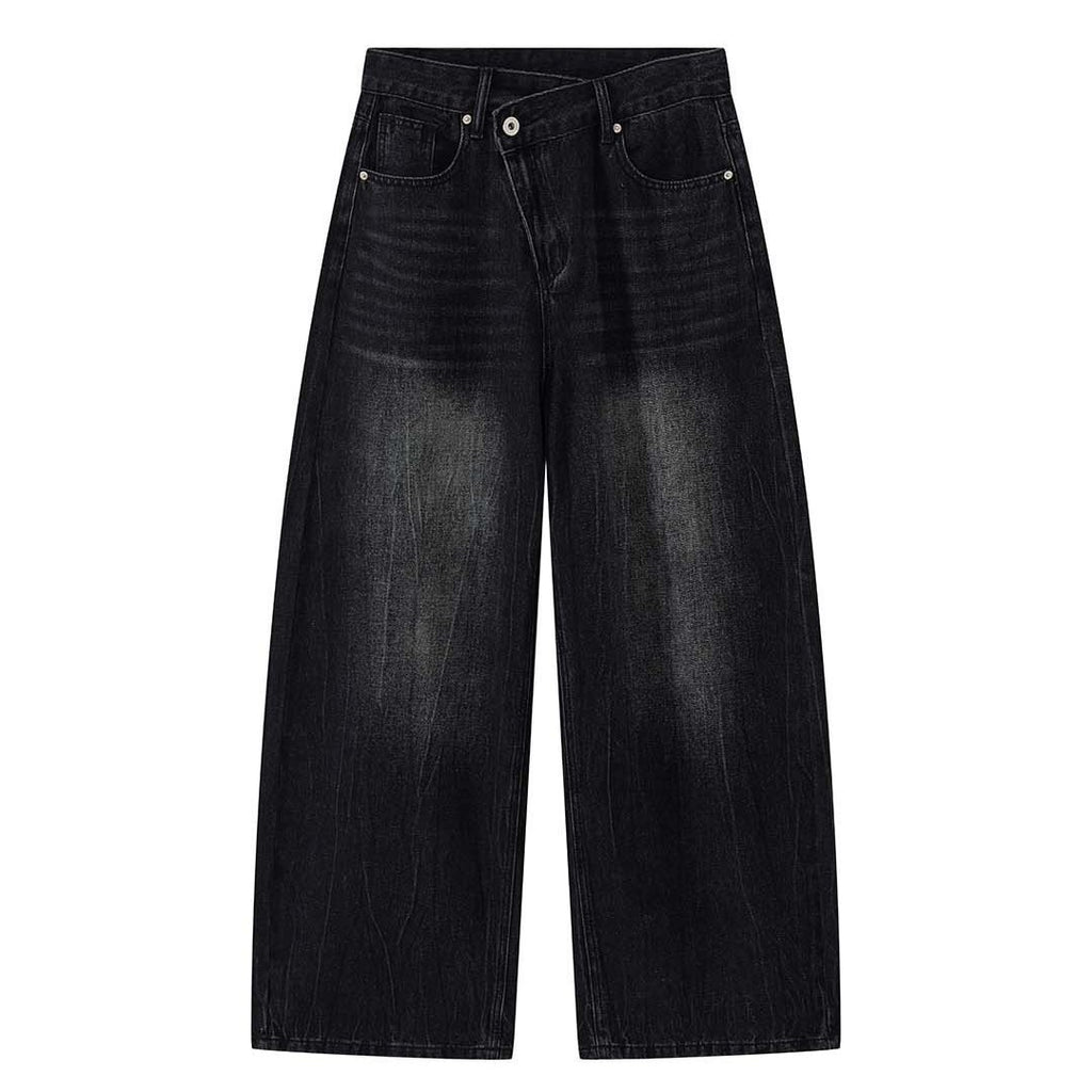 High waist washed wide leg jeans with vintage faded finish