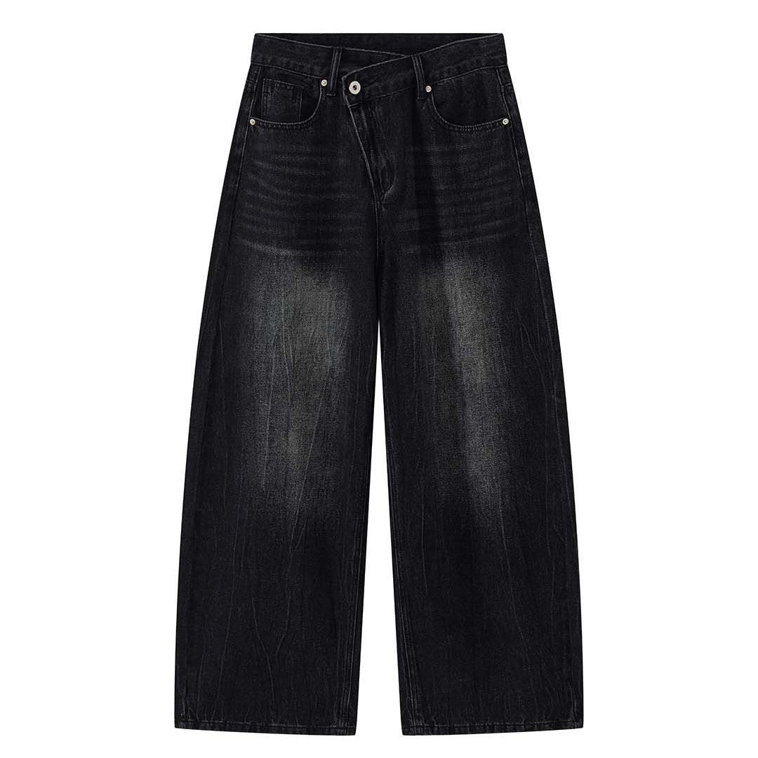 High waist washed wide leg jeans with vintage faded finish