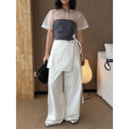 layered wrap pants high waist wide leg cotton loose trousers skirt overlay pants