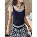 Layered slim fit tank top with stretch fabric and contrast trim