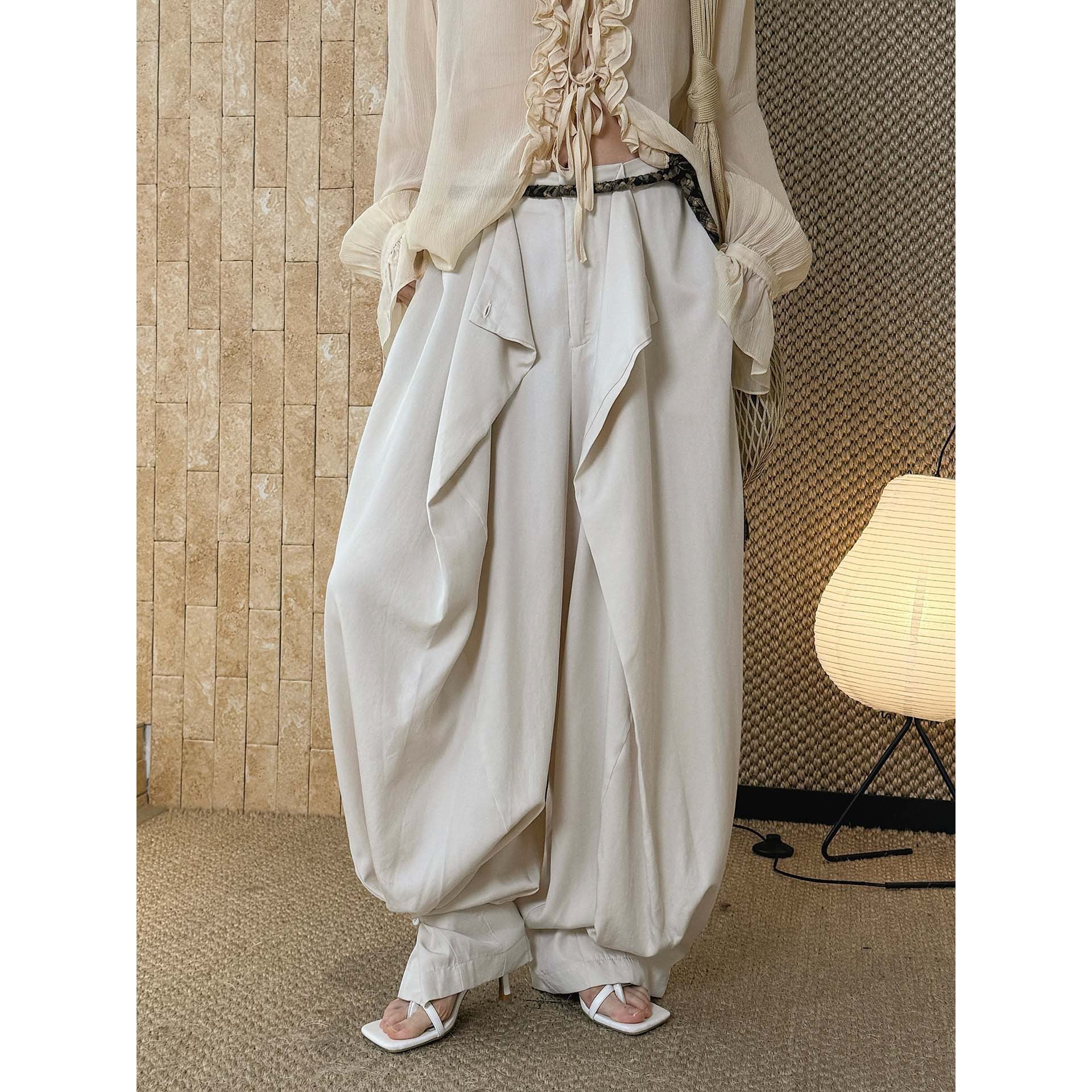 loose harem pants high waist lyocell wide leg pants draped casual baggy trousers