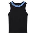 Sleeveless Cotton Blend Tank Top Ruffle Neck Slim Fit Soft Casual Basic Top