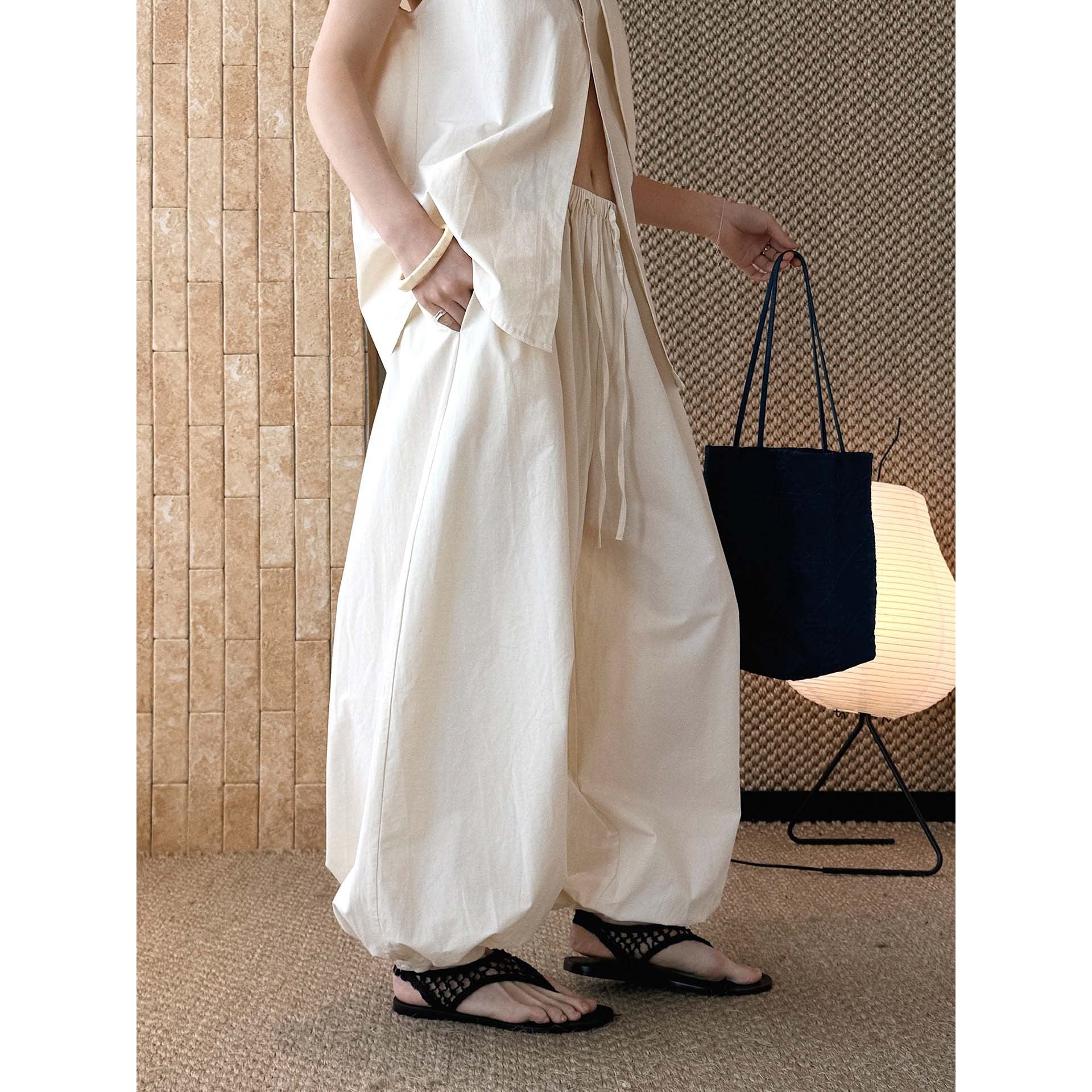 High waist cotton linen balloon pants loose casual wide leg trousers