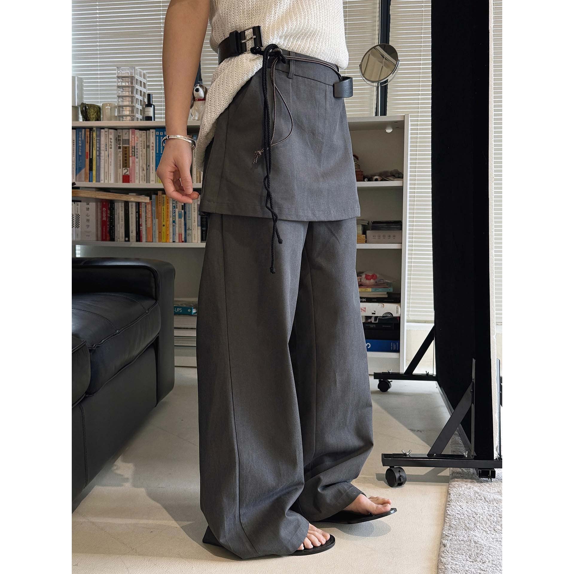 High-waisted Tencel cotton wide-leg pants in relaxed draped silhouette