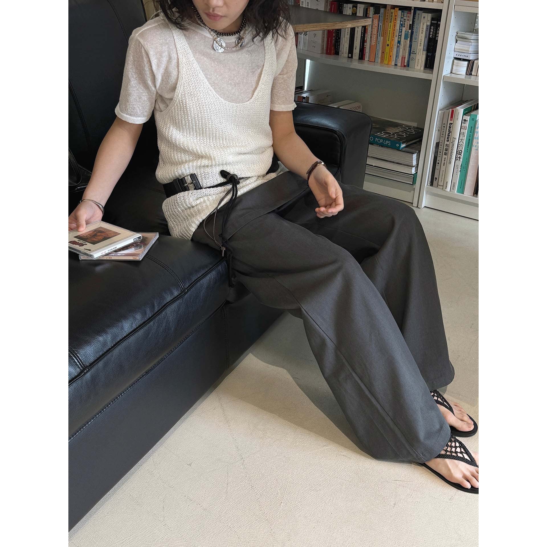 High-waisted Tencel cotton wide-leg pants in relaxed draped silhouette