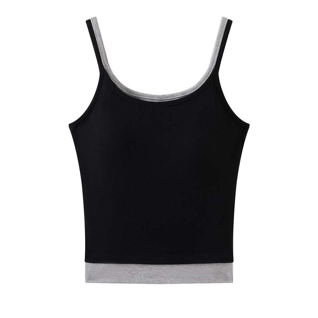 Layered slim fit tank top with stretch fabric and contrast trim