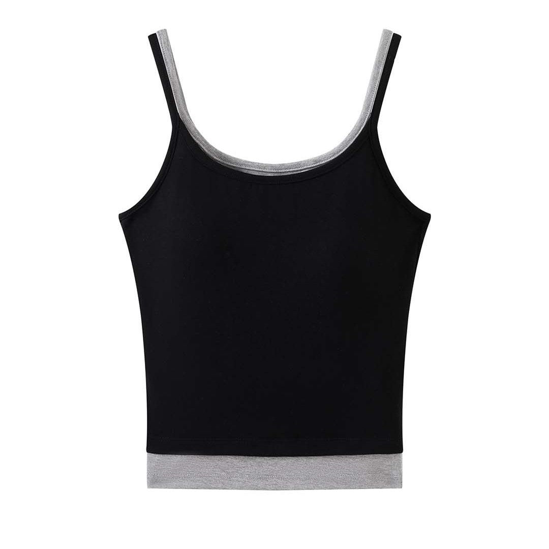 Layered slim fit tank top with stretch fabric and contrast trim