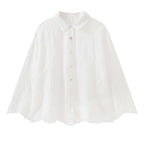 White embroidered cotton blouse loose long sleeve sheer lace shirt women
